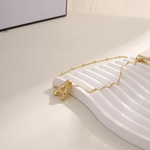 Ewrkbrㅤ Initial Necklaces for Women, 14k Gold Plated Bubble Letter Necklace Chunky Gold Necklace Dainty Charm Initial Necklaces for Women Trendy Custom Preppy Stocking Stuff Necklace Christmas Gifts - color: Gold, style: O