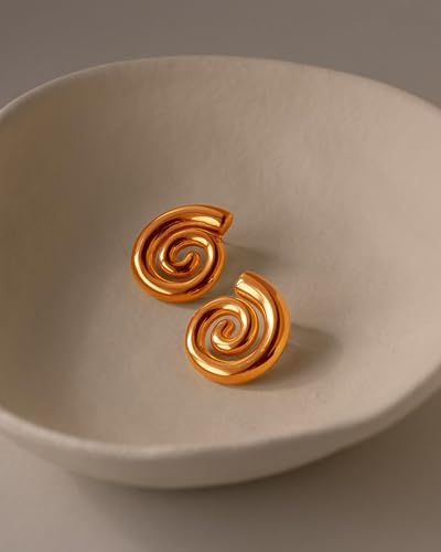 Gold Chunky Earrings for Women Trendy, 14K Gold Plated Dainty Kont Earrings Statement Minimalist Hypoallergenic Stud Earrings - color: Kayla & Rose Gold