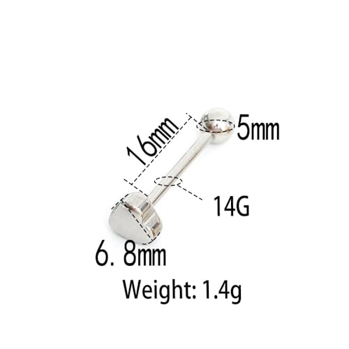 14G Heart Tongue Rings 316L Stainless Steel Tongue Barbell Straight Bar Tongue Piercing Jewelry for Women