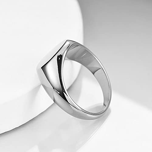 MYNENEY Stainless Steel Round Shape Classical Simple Plain Wedding Engagement Statement Pinky Band Signet Rings for Men Women Size 4-15 - color: Silver