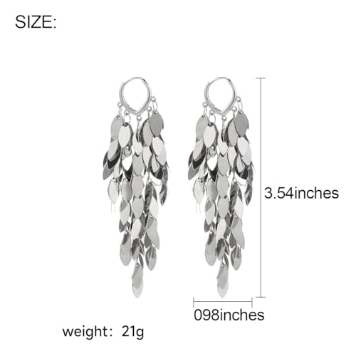 Long Dangle Earrings For Women, Fringe Chandelier Earrings Punk Metal Chain Earrings Hypoallergenic Lightweight Tassel Drop Earrings - color: Fringe-Silver