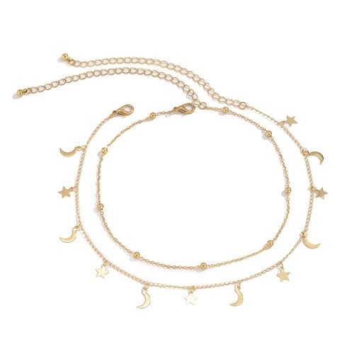 YANCHUN Layered Necklaces for Women Gold Necklace Stack Star Heart Choker Dainty Necklace Love Heart Chain Jewelry Gifts for Women - color: 2:Star moon 2pcs Gold