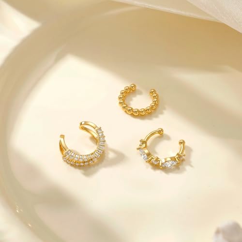 14K Gold Plated Layered Chunky Ear Cuff for Women Thick Ear Clips | Ear Cuff Earrings for Women,Hammered Texture design,Lightweight Hypoallergenic Ear Clips,trendy Jewelry for Daily Party Prom - color: gold 1