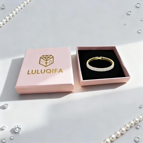 Gold Tennis Bracelets for Women 3-Row Rhinestone Stackable Bangle Bling Zirconia Crystal Silver Chain Dainty Cuff Flexible Fashion Jewelry for Wife Anniversary Mom Her Birthday Gifts - color: Gold