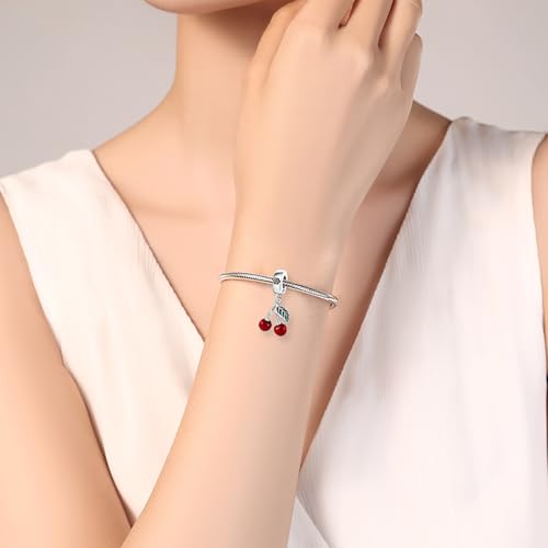 925 Sterling Silver Bead Charm for Pandora Bracelets and Necklaces,Pink Bow Cherry Butterfly Blue Ocean Pendant Bead Charms Jewelry Present Valentines Gifts for Wife/Girlfriend Women - style: Cherry Charms