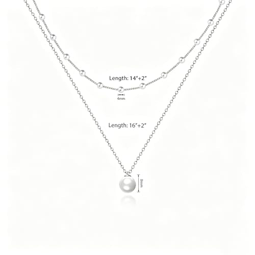 Pearl Necklace for Women, Dainty Pearls Choker Necklace for Women 14K Gold Plated Layered Pendant Necklace Handmade Gold Chain Necklace Everyday Jewelry Gift - color: Layered Satellite Pearl-Silver