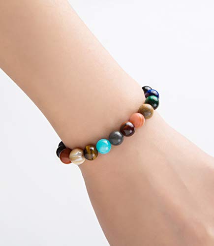 Fesciory Solar System Bracelet for Women, Universe Galaxy Beaded Jewelry | Natural Stone Beads, Universe Galaxy Design, Guardian Star Charm, Adjustable Fit, Birthday & Astronomy Planet Gifts for Loves - color: Blue Sandstone(Nine Planets)