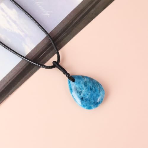 Teardrop Gemstone Necklaces for Women, Healing Crystal Pendant Necklace Birthstone Jewelry for Women - color: Blue apatite