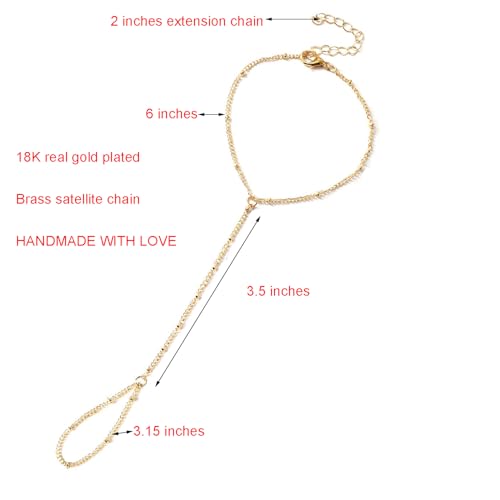 Dainty Gold Hand Chain Bracelet,18K Real Gold Plated Minimalist Handmade Beaded Finger Chain Bracelets for Women - color: Satellite