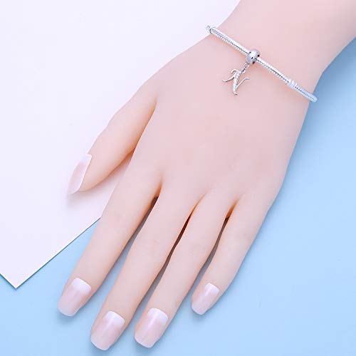 925 Sterling Silver Letter Charms Fits Pandora Bracelets, Gift for Women | A-Z Alphabet Initial Charm with CZ,Great gift for Christmas, Valentine's Day, Mother's Day. - color: N