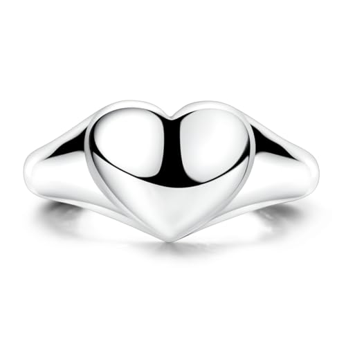 Hapour 925 Sterling Silver Rings for Women Firefly Ring, Glow in the Dark | Sun Moon Star Band Ring Rainbow Evil Eye Chunky Heart Thumb Pinky Stackable Dainty Ring, 14K Gold Plated, Cubic Zirconia - color: Thick Heart, size: 7