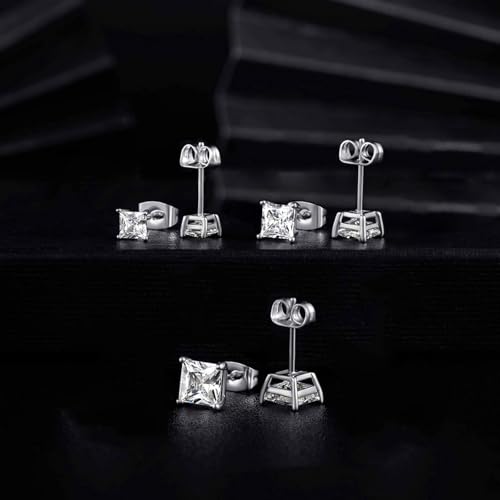 White Gold Earrings for Women Men Hoop and Stud Earring Set | Hypoallergenic 14K White Gold Plated Hoops Huggie Stud Earrings Set Round Cubic Zirconia Ear Jewelry - style: A2-White Gold-Hoop&Square Stud (5 Pairs)