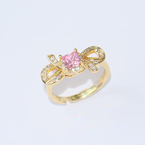Gold-Plated Butterfly Rings - Vintage Snake Statement Rings with Cubic Zirconia for Women Adjustable Open Rings - style: Pink Diamond
