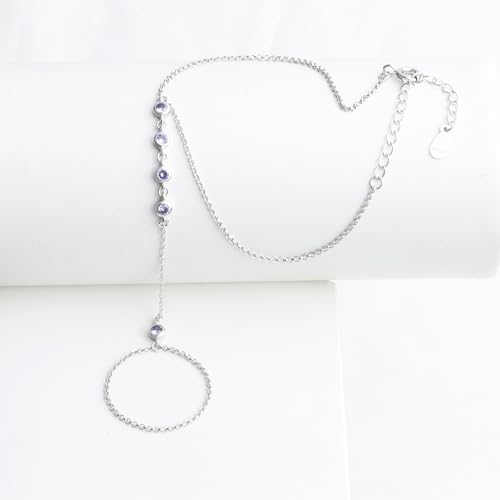 Kakikaki 925 Sterling Silver Finger Ring Bracelet Hand Chain for Women | Slave Bracelets 7" to 9" Adjustable - color: Silver, style: 5 Amethyst