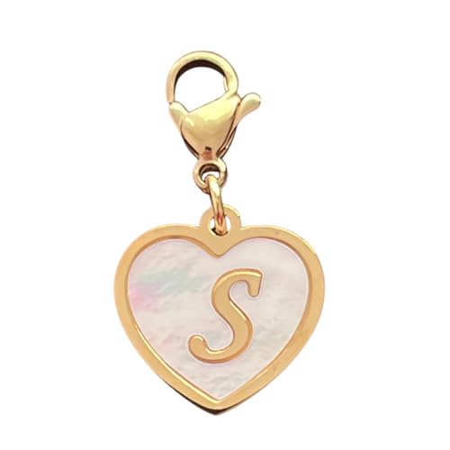 Golden Heart Titanium Steel Shell Finish Alphabet Letter Clip-On Charms A-Z Initial Pendant for Bracelet, Necklace, Keychain, DIY Jewelry Making - color: S
