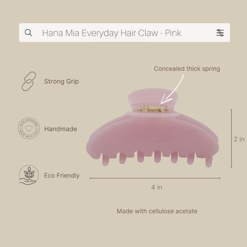 Luxury Pink Claw Clip for Women | Our Large 4 Inch Hair Clip Creates Beautiful Half Ups, Secure Updos & Chic Every Day Styles | Premium Acetate Claw with Secure Hold & Snag Free Teeth for Easy Styling - color: Pink