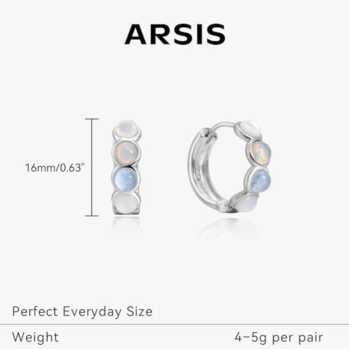 ARSIS Bubble Huggie Hoop Earrings for Women with Cubic Zirconia, Platinum/18K Gold Plated Bezel Hoop Earrings with Opal, Hypoallergenic Lightweight Jewelry, Clear/Ruby/Emerald Green/Aqua/Sapphire/Pink - color: Ocean Dawn Blue(Opal&Aquamarine)