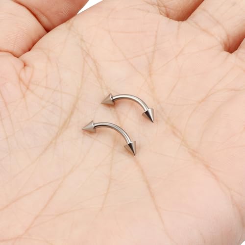 16g/18g/20g Titanium Internally Threaded Eyebrow Piercing Jewelry Vertical Labret Lip Jewelry Curved Barbell Tiny Eyebrow Ring Rook Earring Small Belly Button Ring for Women Men - color: spike,16g,bar:8mm