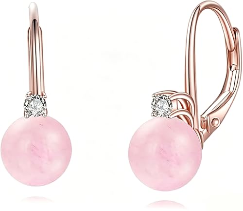 TIGER RIDER Pearl Earrings 925 Sterling Silver Leverback Hypoallergenic Drop Earring Jewelry for Women Birthday Gifts - style: Rose Quartz rose gold