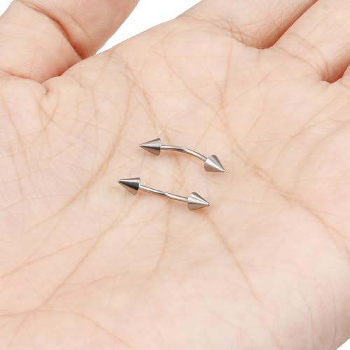 16g/18g/20g Titanium Internally Threaded Eyebrow Piercing Jewelry Vertical Labret Lip Jewelry Curved Barbell Tiny Eyebrow Ring Rook Earring Small Belly Button Ring for Women Men - color: spike,20g,bar:8mm