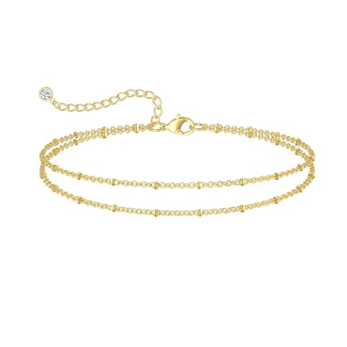 Nanafast Ankle Bracelets for Women, 14k Gold Plated Ankle Bracelet for Women, Cute Dainty Anklets, Adjustable Beach Jewelry - color: Gold