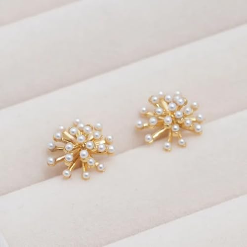 Pearl and Rhinestone Stud Earrings for Women Retro Statement Earrings Wedding Party Prom Jewelry - color: Cluster Pearl-Gold