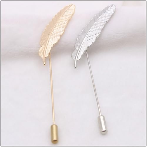 Dreuyet Simple Gold Silver Plated Long Brooch Pins with Cute Animal Antlers Leaves Plant Bees Rabbits Rose Flower Feather Brooch Jewelry for Women Men Elegant Suit Collar Lapel Pin - style: Long Leaf