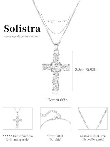 Cross Necklace for Women, 14K Gold Plated Cubic Zirconia Cross Pendant Necklace, Trendy Christian Jewelry Gifts for Baptism First Communion Christmas - color: Style D - Silver