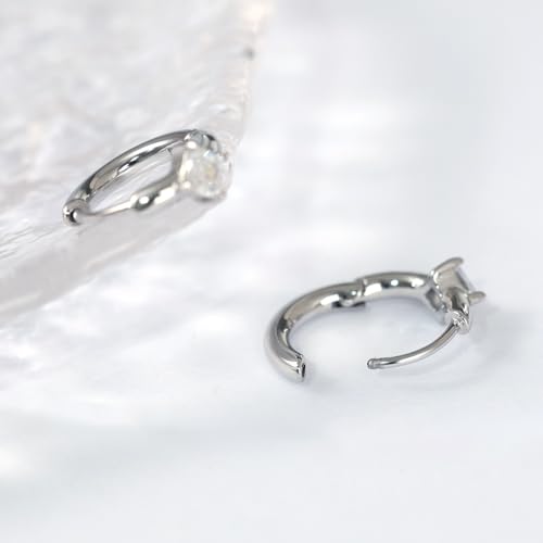 316L Surgical Steel Birthstone Hoop Earrings for Women | Lightweight, 5A Cubic Zirconia, Hypoallergenic, Lead & Nickel Free, 8mm Huggie Hoops - color: Silver: 04. April (Diamond)