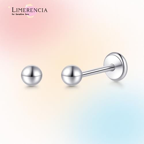 limerencia Titanium Threadless Flat Back Earrings Stud Piercing Jewelry | 20G Press Fit Titanium Push Pop in Cartilage Tragus Labret Lip Medusa Conch Piercing Jewelry Hypoallergenic for Women Men - style: 3MM Ball Silver