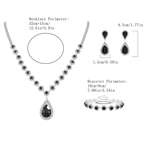 Silver Plated Necklace Earrings Bracelet Crystal Bridal Wedding Jewelry Sets for Wedding princess birthday party Halloween Prom Pageant Jewelry - color: 1-black