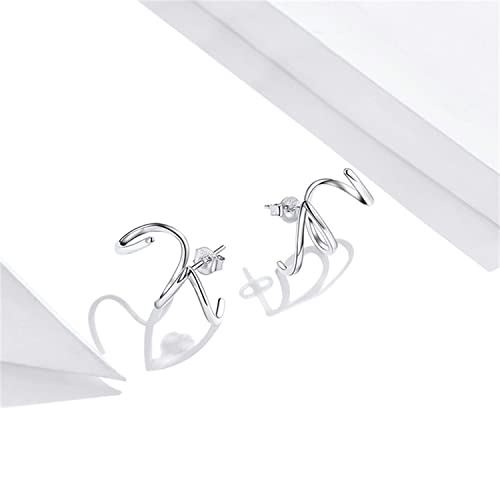 925 Sterling Silver Double Illusion Claw Trendy Stud Earrings for Women - color: Simple Line Earrings
