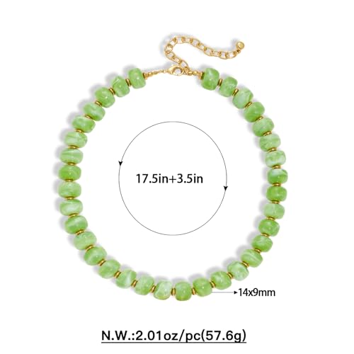 Chunky Colorful Choker Necklace for Women - Summer Beach Round Resin Beads Necklace, Trendy Statement Summer Beach Jewelry Birthday Gifts for Vacation Holiday - color: 14mm Light Green Beads