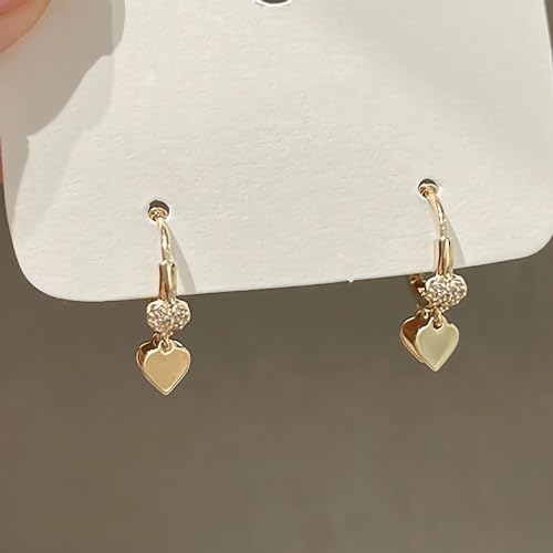 LOVECOM 925 Sterling Silver Heart Dangle Earrings for Women 14K Gold Plated Dainty CZ Love Hearts Charm Huggie Hoop Earrings to Daughter Birthday Wedding Graduation Gifts Jewelry Gifts - color: Glod