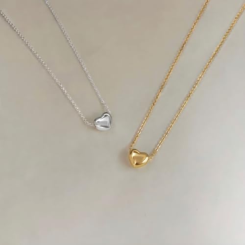 Airmb Cute Heart Necklace for Women Gold/Silver Plated Heart Pendant Choker Necklaces Tendy Love Heart Chain Necklace Dainty Gold/Silver Necklace Jewelry Gifts for Women - color: Tinty Puff Heart-Gold