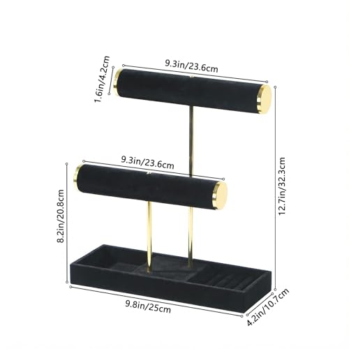 Coward Bracelet Necklace Holder Display, T-Bar Jewelry Holder Stand, Jewelry Organizer with Tray for Necklaces, Bangles,Rings Earrings Watches (Black Velvet) - color: Black
