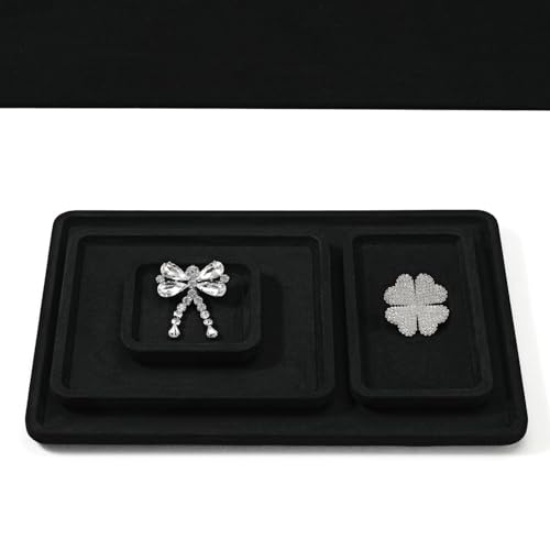 Microfiber Jewelry Trays Stackable Ring Earring Bracelet Necklace Bangle Watch Display Tray Drawer Organizer 7.87 * 7.08 * 0.59inch (Black - color: Black, size: 18*20cm Tray