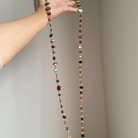 Olive/Brown Shell Nugget and Glass Crystal Bead Necklace