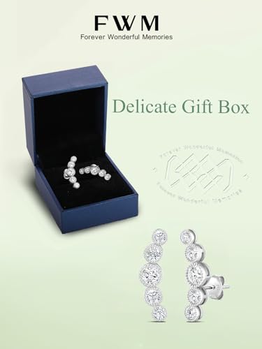 Moissanite 20mm Butterlfy/Flower/Leaf/Bezel Crawler Stud Earrings for Women, 925 Sterling Silver with Gold Plated, Hypoallergenic Cartilage Earrings, Valentines Birthday Anniversary Wedding Gift - color: Bezel Setting - Millgrain - White Gold
