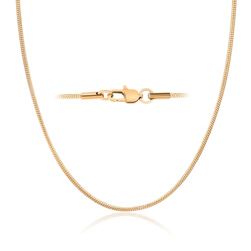 18k Gold Plated Sterling Silver Snake chain Necklace for Women, 925 Silver 1.5mm Cable Snake chain Necklace Thin & Dainty & Sturdy Wear Special Occasions & Gifts,14/16/17/18/20/22/24 Inches - color: Yellow Gold, size: 24 Inch