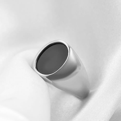 MYNENEY Stainless Steel Round Shape Classical Simple Plain Wedding Engagement Statement Pinky Band Signet Rings for Men Women Size 4-15 - color: Silver+Black