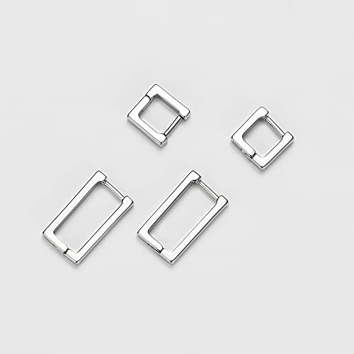 2 Pairs 14K Gold Plated Minimalist Hoop Earrings Small Dainty Geometric Square and Rectangle Huggies Hoops for Girls Women Gift, gold, silver and black - color: Silver