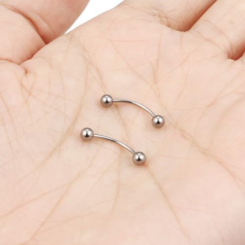 16g/18g/20g Titanium Internally Threaded Eyebrow Piercing Jewelry Vertical Labret Lip Jewelry Curved Barbell Tiny Eyebrow Ring Rook Earring Small Belly Button Ring for Women Men - color: ball,20g,bar:10mm