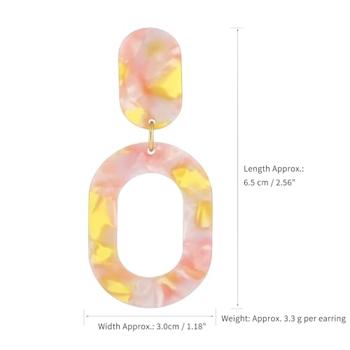 Oval Drop Dangle Earrings for Women, Statement Geometric Ellipse Dangling Earrings - color: Light Pink