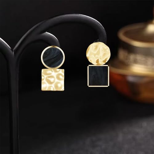 Simplicity 14K Gold Round Square Dangle Drop Earrings 70s 80s Vintage Geometry Stud Earring for Women