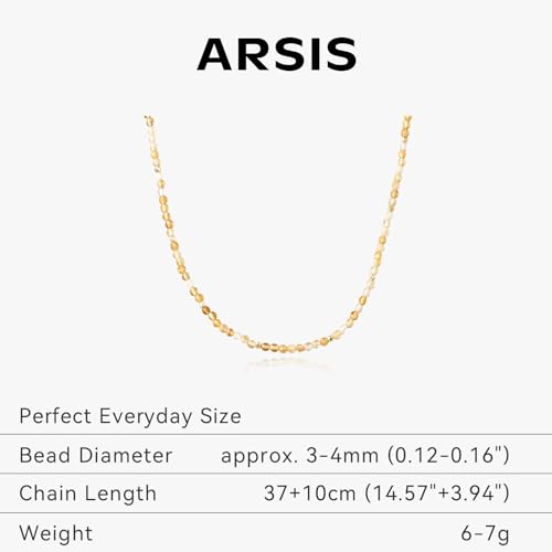 ARSIS Genuine Beaded Gemstone Necklace for Women, Colorful Natural Stone Handmade Bead Choker, Personalized Birthstone Necklace, Boho Summer Beach Necklace Layering Stackable Jewelry Gift - color: Citrine (November)