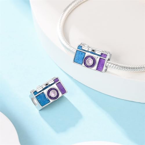 HONGRUI 925 Sterling Silver Charm for Bracelets Fashion Women Jewelry Gift - color: Blue camera