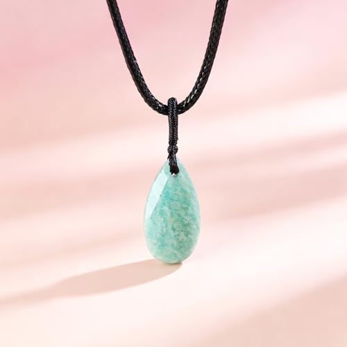 Teardrop Gemstone Necklaces for Women, Healing Crystal Pendant Necklace Birthstone Jewelry for Women - color: Amazonite- faceted