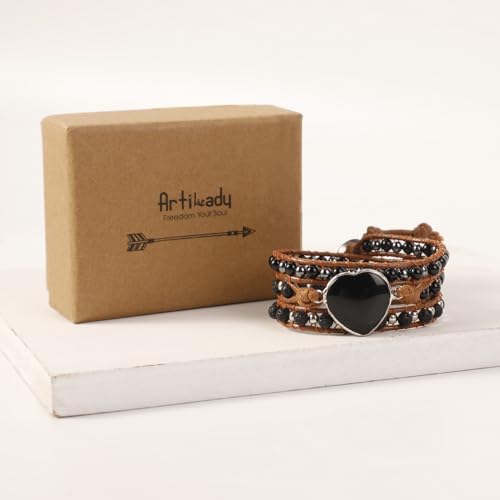 Artilady Leather Wrap Bracelet for Women, Pearl Beaded Bangle Stack Jewelry | Easy on-off, Elegant Handmade Multi-Layered, Daily Casual Date Beach Vacation, Gift for Ladies, Mother, Sister & Friend - style: Black bead