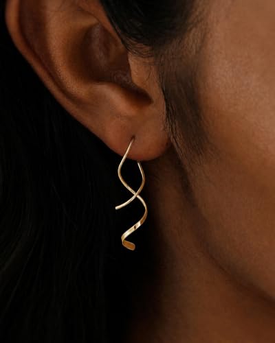 14K Gold Plated/Sterling Silver CZ Pearl Drop Dangle Earrings for Women - color: Gold-Spiral Threader